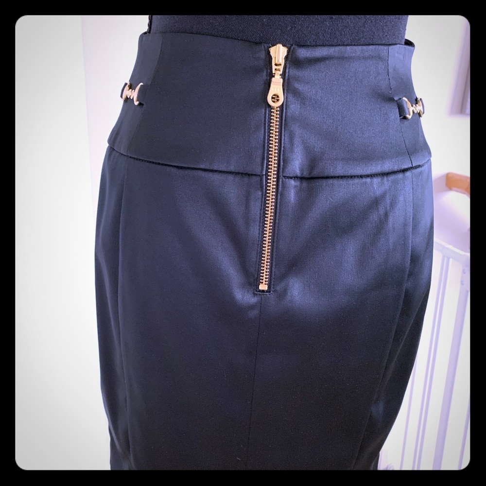 Express Black satin A-line skirt w/good accents